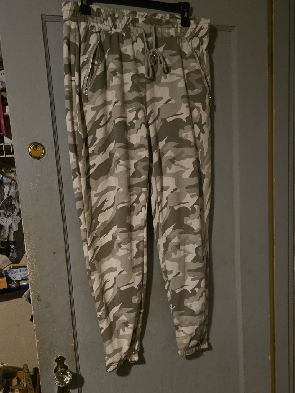 Women's Gray Camo Jogger Pants - Elastic Waist Comfort
